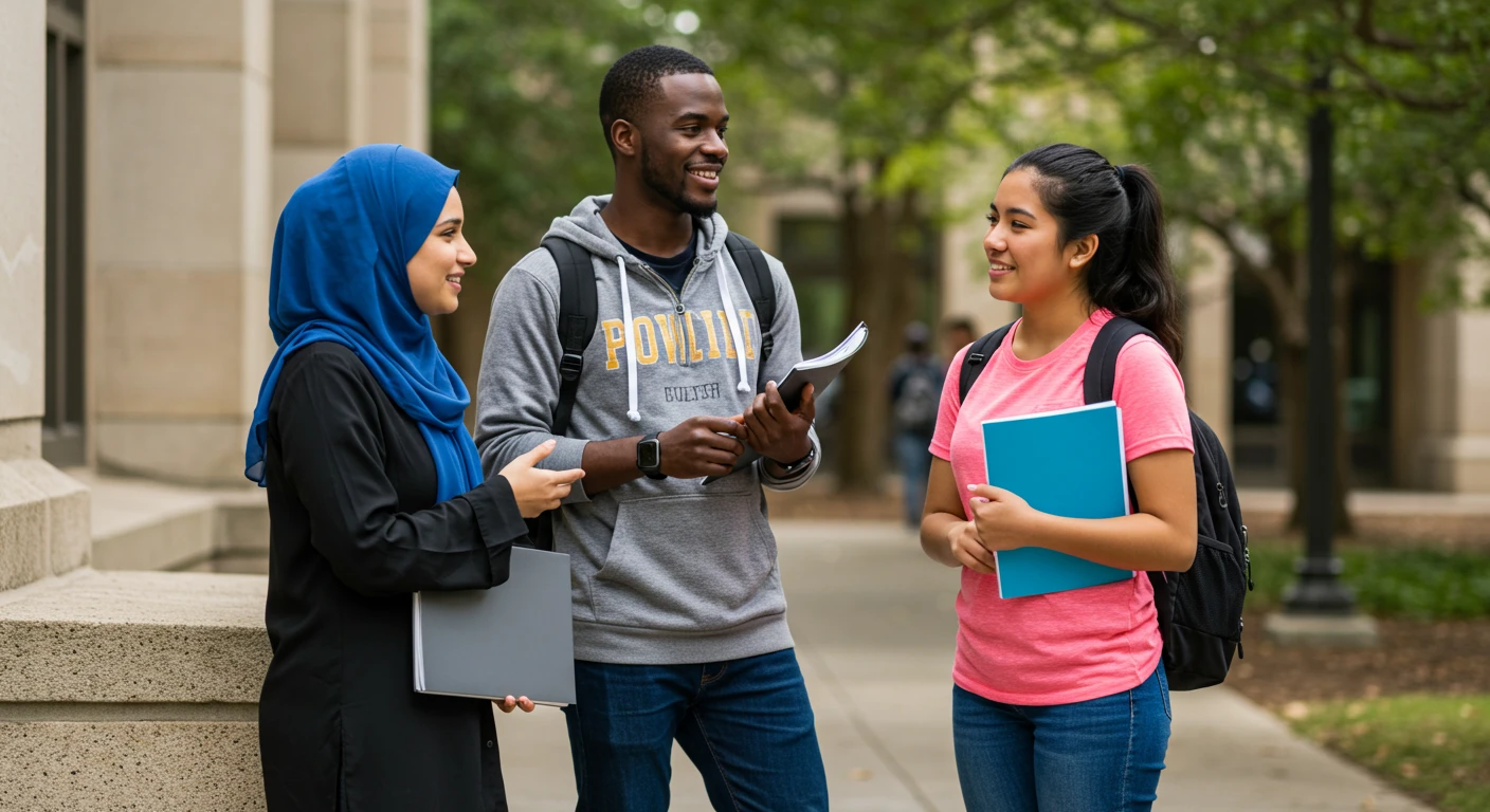 Group of Students Speaking Infront of Campus